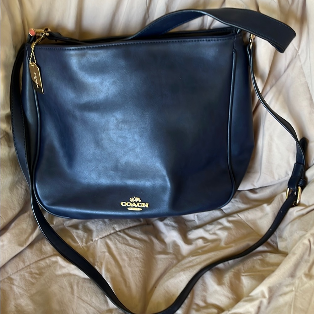 Coach Blue Leather Hobo Shoulder Bag with Gold Hardware